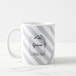 De Café Caneca Listrada Cinza Monograma Elegante