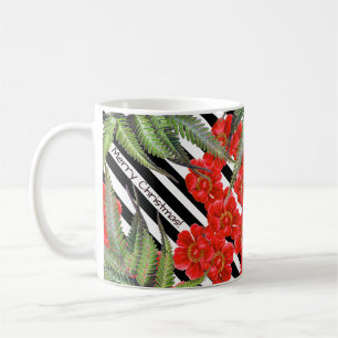 De Café Caneca listrada do Feliz Natal das flores