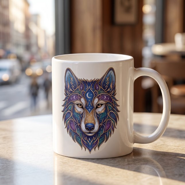De Café Caneca Lobo Celestial Dourado & Azul Linha Luxo Ar (Criador carregado)
