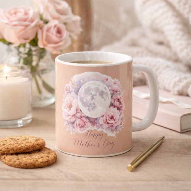 De Café Caneca Lua Rosas Rosa, Presente Dia das Mães Rosa  (Criador carregado)
