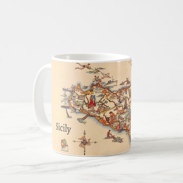 De Café Caneca Mapa Antigo Ilustrado da Sicília (Frente Esquerda)
