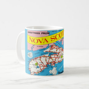 De Café Caneca Mapa Colorido Retro da Nova Escócia