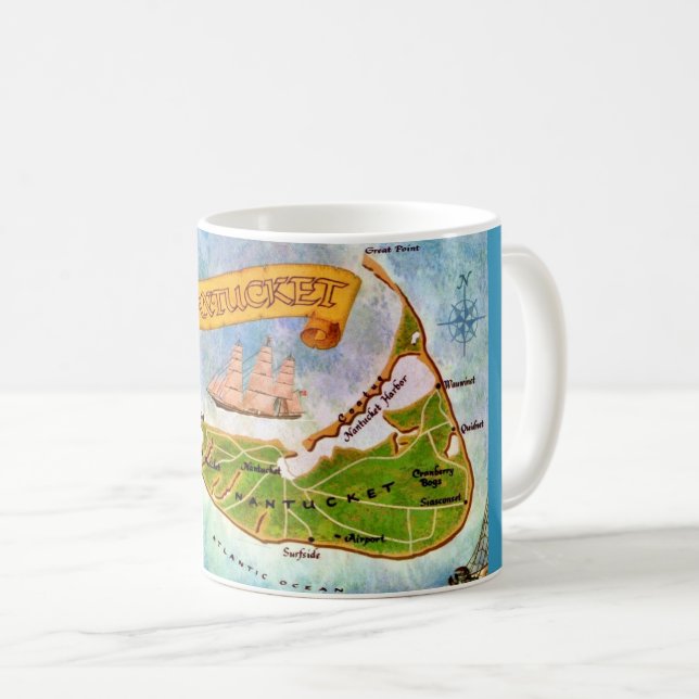 De Café Caneca Mapa da Ilha Nantucket MA Postcard (Frente Esquerda)