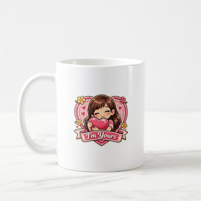 De Café Caneca Menina Fofa Abraçando Coração (Esquerda)