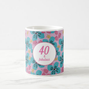 De Café Caneca moderna elegante rosa azul floral aniversár