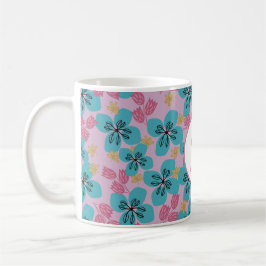 De Café Caneca moderna elegante rosa azul floral aniversár