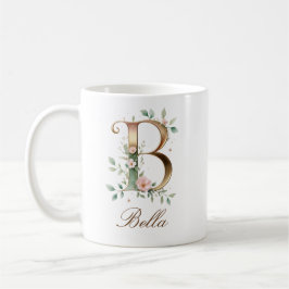De Café Caneca Monograma Floral Dourada Letra B Elegante