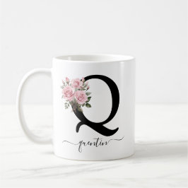 De Café Caneca Monograma Floral Flor Rosas Cor-de-Rosa Let