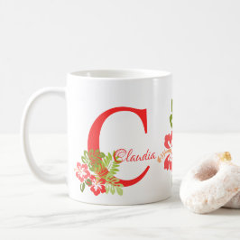 De Café Caneca Monograma Flores Florais Tropicais