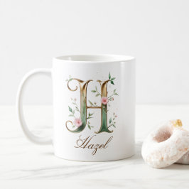 De Café Caneca Monograma Letra H Floral em Ouro Elegante
