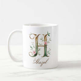 De Café Caneca Monograma Letra H Floral em Ouro Elegante