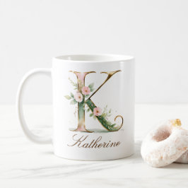 De Café Caneca Monograma Letra K Floral Ouro Elegante