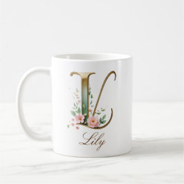 De Café Caneca Monograma Letra L Floral Ouro Elegante