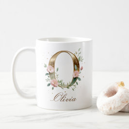De Café Caneca Monograma Letra O Floral em Ouro Elegante
