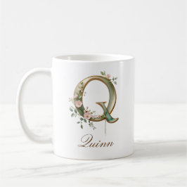 De Café Caneca Monograma Letra Q Floral Dourada Elegante