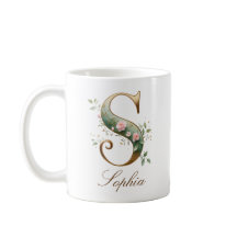Caneca Monograma Letra S Floral Dourada Elegante