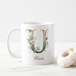 De Café Caneca Monograma Letra U Floral Ouro Elegante
