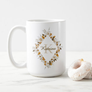 De Café Caneca Monogramada com Florais em Aquarela