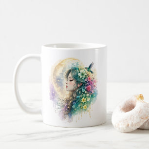 De Café Caneca Mulher Floral Etérea Beija-flor