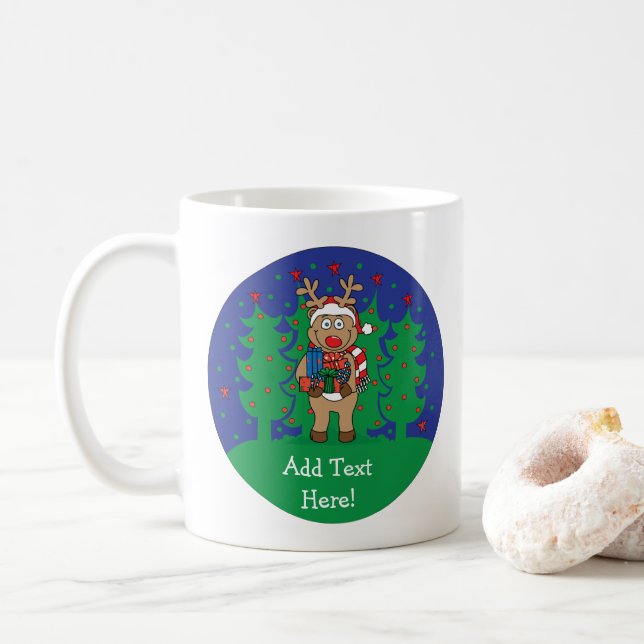 De Café Caneca Natal 11 oz. Reindeer Ofertas Personalizar (Com Donut)