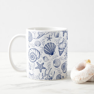 De Café Caneca Náutica Estrela-do-Mar Concha Azul e Branco