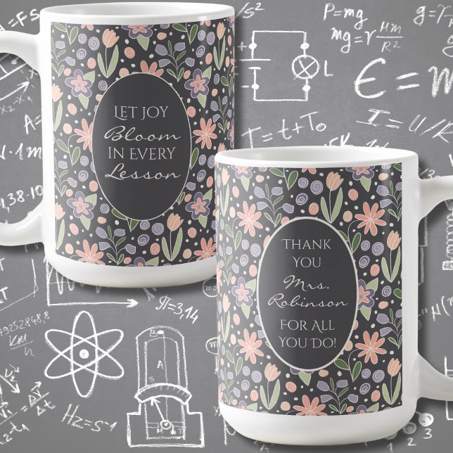 De Café Caneca Obrigado Professor | Presente Personalizado (Thank You Teacher Mug | Personalized Floral Appreciation Gift with Custom Name)
