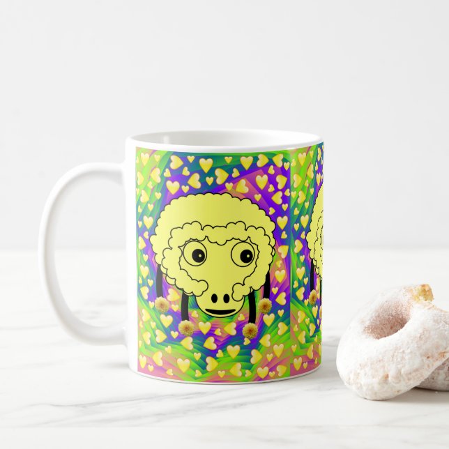 De Café Caneca Ovelhas Corações Amarelos (Com Donut)
