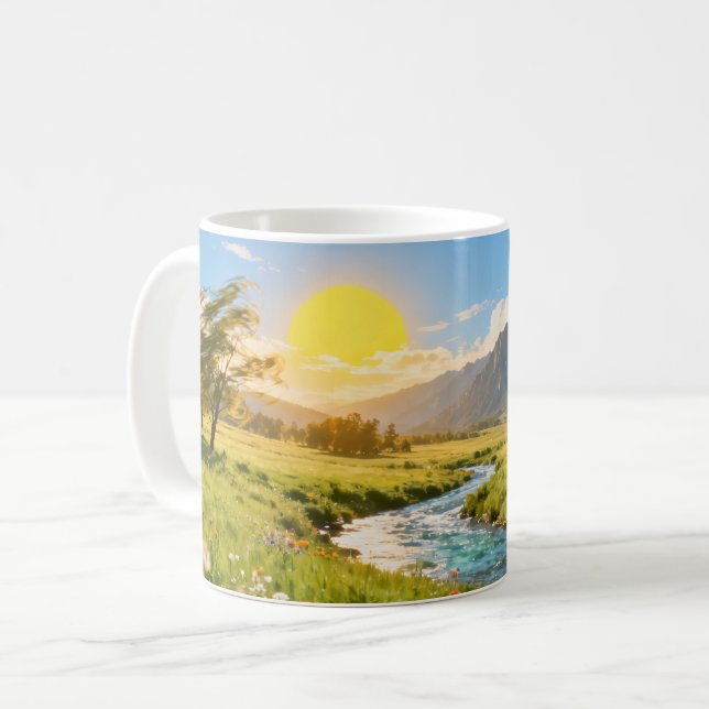 De Café Caneca Paisagem Rio Montanha Ensolarada (Frente Esquerda)