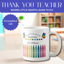 Caneca para Professor - Crayons Hearts e Borboleta