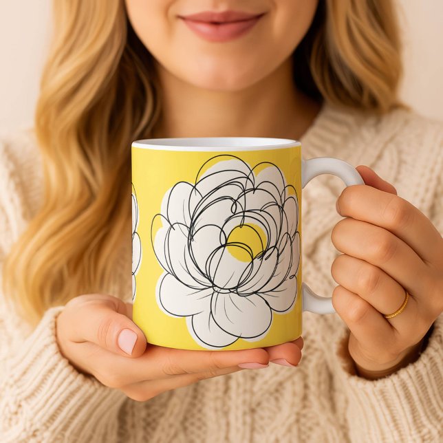 De Café Caneca Peônia Bold Amarelo Gráfico Flor Minimalist (Criador carregado)