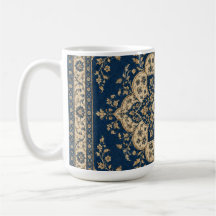 Caneca Persa Medalhão Antigo Azul Dourado Presente