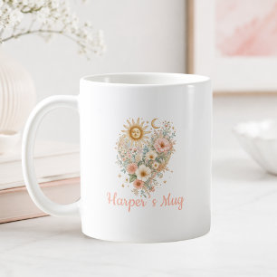 De Café Caneca Personalizada Boho Floral Coração Sol Lua