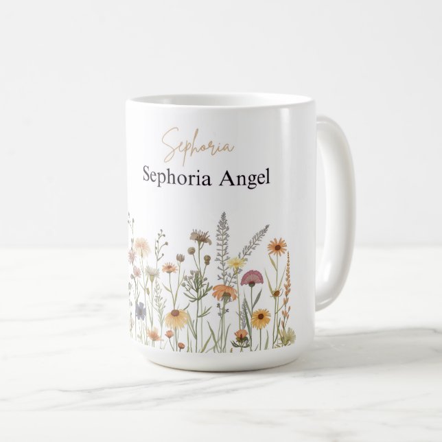 De Café Caneca Personalizada Boho Wildflower | Caneca com  (Frente Esquerda)