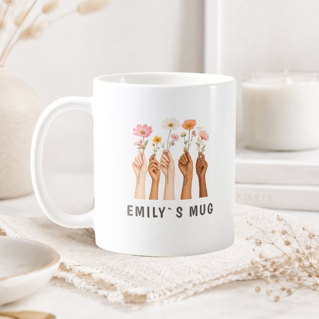 De Café Caneca Personalizada Boho Wildflower com Nome  (Personalized Boho Wildflower Mug with Name)