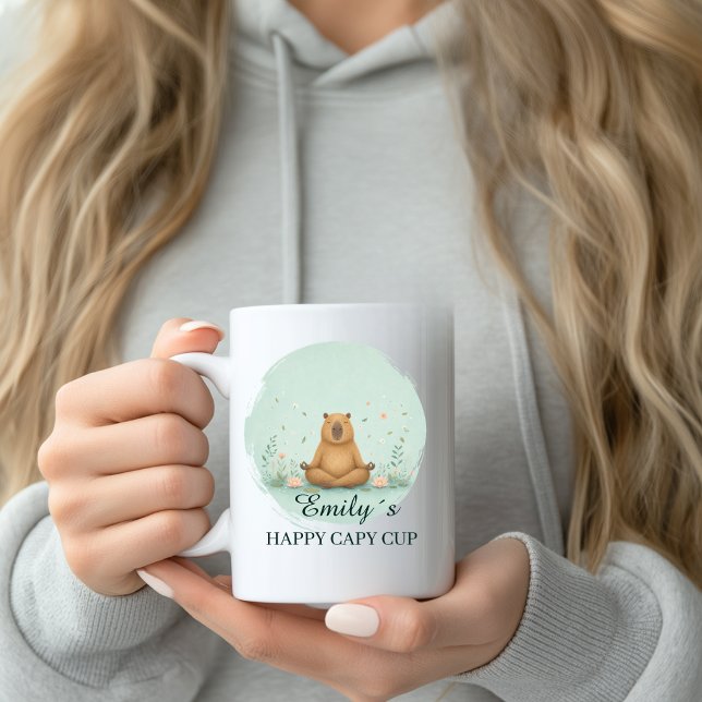 De Café Caneca personalizada Capy Cup com nome para medita (Custom Meditating Happy Capy Cup Mug with Name)
