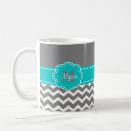 De Café Caneca personalizada Chevron cinzenta e azul