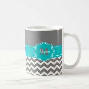 De Café Caneca personalizada Chevron cinzenta e azul