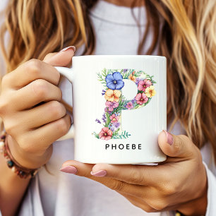 De Café Caneca Personalizada com Alfabeto Floral como Brin