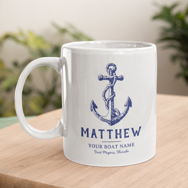 De Café Caneca Personalizada com Âncora Náutica e Nome do  (Criador carregado)