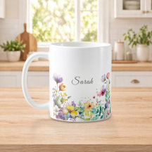 Caneca Personalizada com Aquarela Floral Delicada