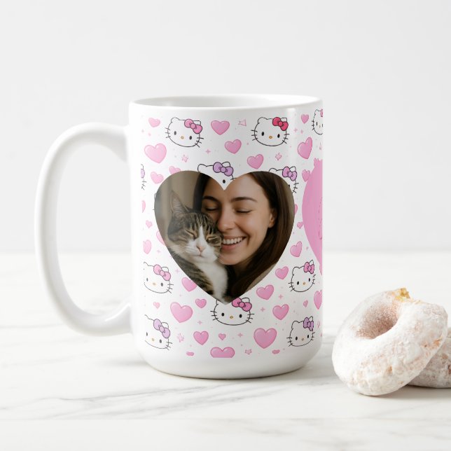 De Café Caneca Personalizada com Foto e Nome em Coração pa (Com Donut)