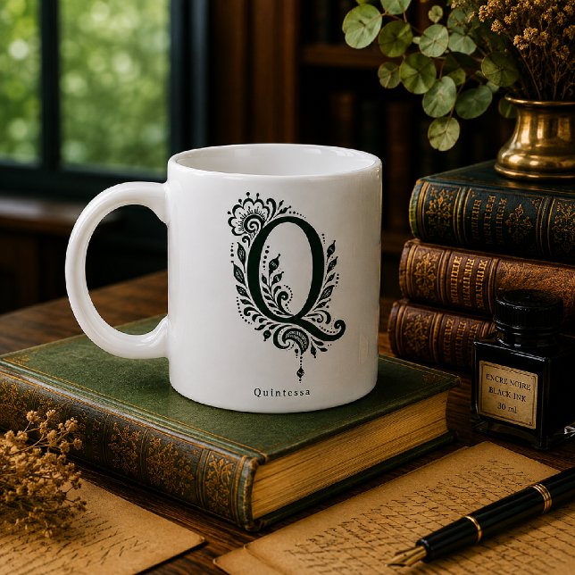 De Café Caneca Personalizada com Linocut Botânico da Letra (Criador carregado)