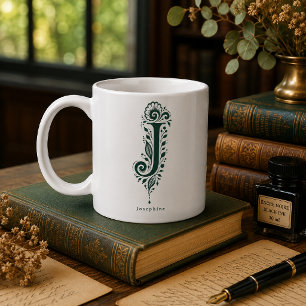 De Café Caneca Personalizada com Linocut Botânico da Letra