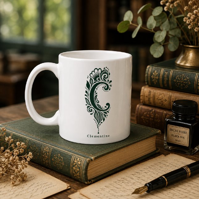 De Café Caneca Personalizada com Linocut Botânico da Letra (Criador carregado)