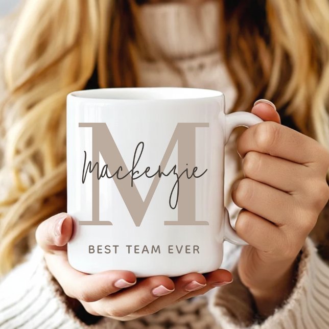 De Café Caneca Personalizada com Monograma como Presente p (Classy Monogram Mug Gift for Bridal Shower, Neutral Personalized Mug Gift for Office or Coworkers)