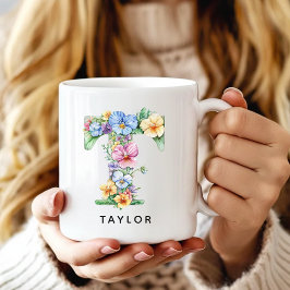De Café Caneca Personalizada com Monograma Floral para Col