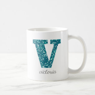De Café Caneca Personalizada com Monograma V em Brilho Ver