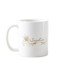 Caneca Personalizada com Nome e Lírio em Dourado C