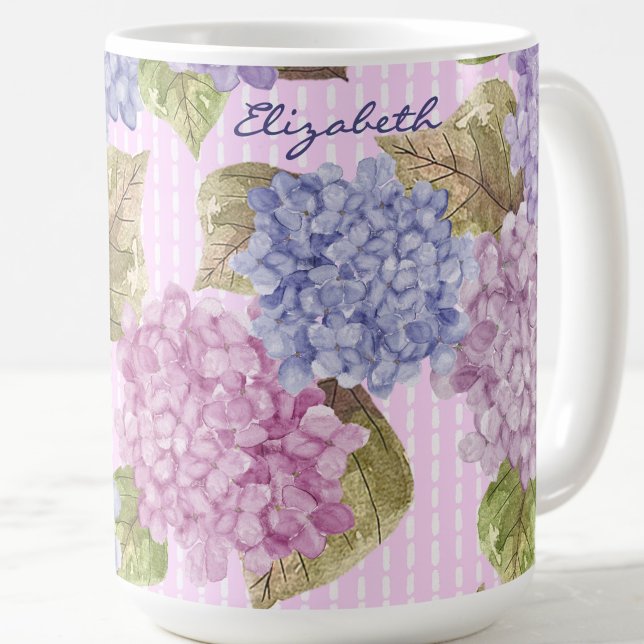 De Café Caneca Personalizada com Nome Hidrângeas em Aquare (Criador carregado)