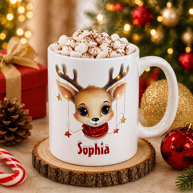 De Café Caneca Personalizada Cute Reindeer Face (Christmas Mug)